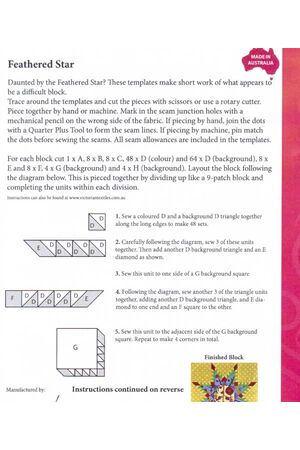 Feathered Star Patchwork Template Meredithe Clark Signature Collection